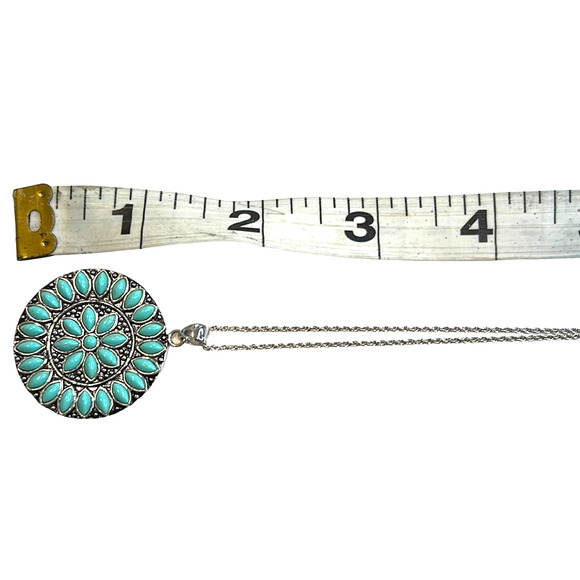 R. H. Macy  Sterling Silver & Turquoise Grid Circle Necklace - Picture 5 of 6
